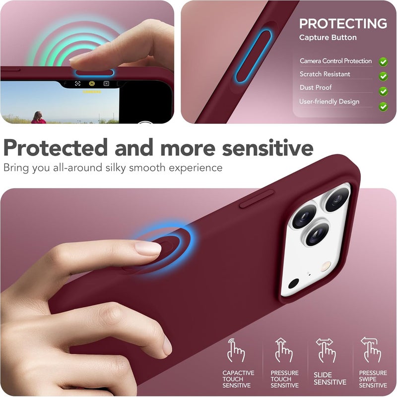 GONEZ Magnetic for iPhone 17 Pro Max Case, Compatible with MagSafe, [Screen Protector + Camera Lens Protector], Liquid Silicone Anti-Scratch Shockproof Protective Phone Case 6.9 inch, Maroon - Image 5